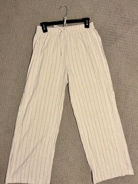 Blu Pepper Cream Pinstripe 100% Linen Wide Leg Pants